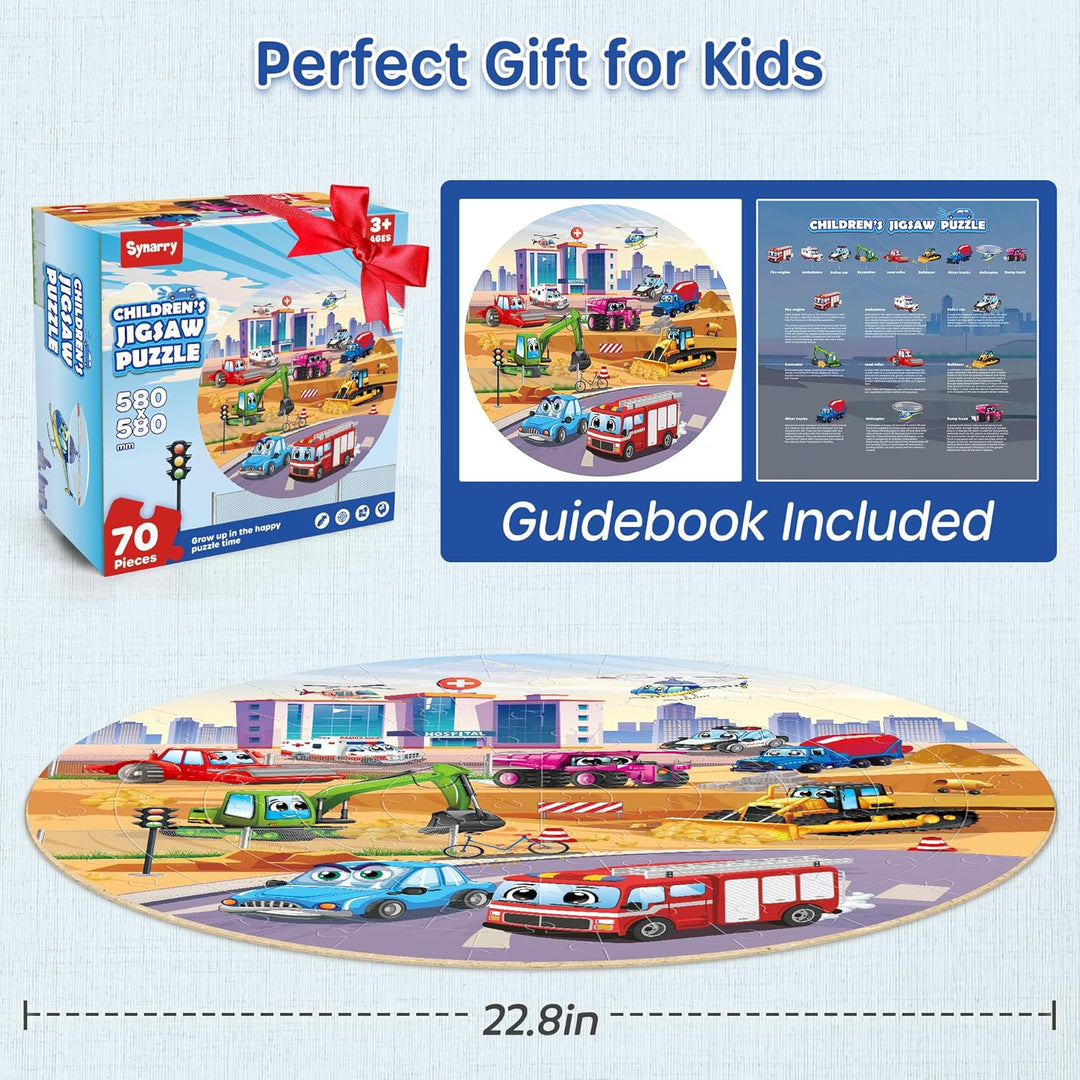 SYNARRY Grosse Fahrzeuge Boden Puzzle für Kinder ab 3 4 5 6 7 8 Jahren, 70 Teile Kinderpuzzle Bagger