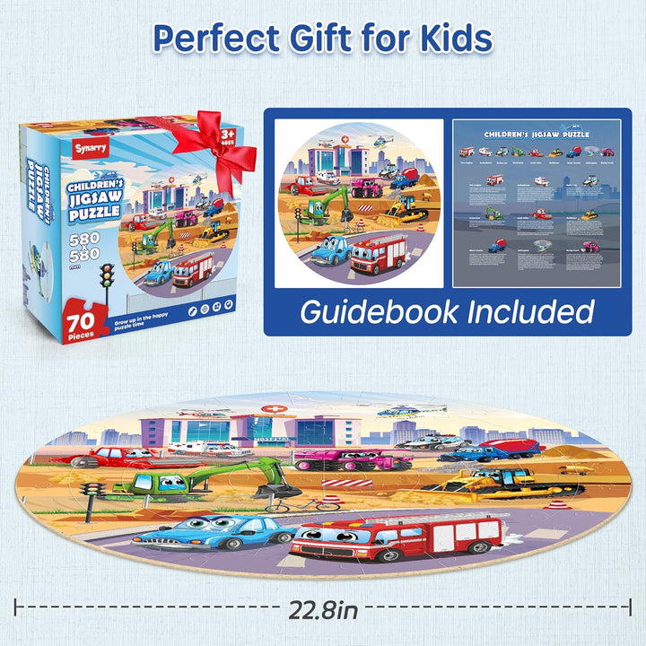 SYNARRY Grosse Fahrzeuge Boden Puzzle für Kinder ab 3 4 5 6 7 8 Jahren, 70 Teile Kinderpuzzle Bagger