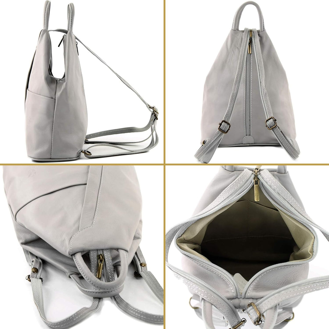 modamoda de T180 Damen Leder Rucksack Handtasche 2-in-1, handmade in Italy Blattgrün Nappaleder, Bla
