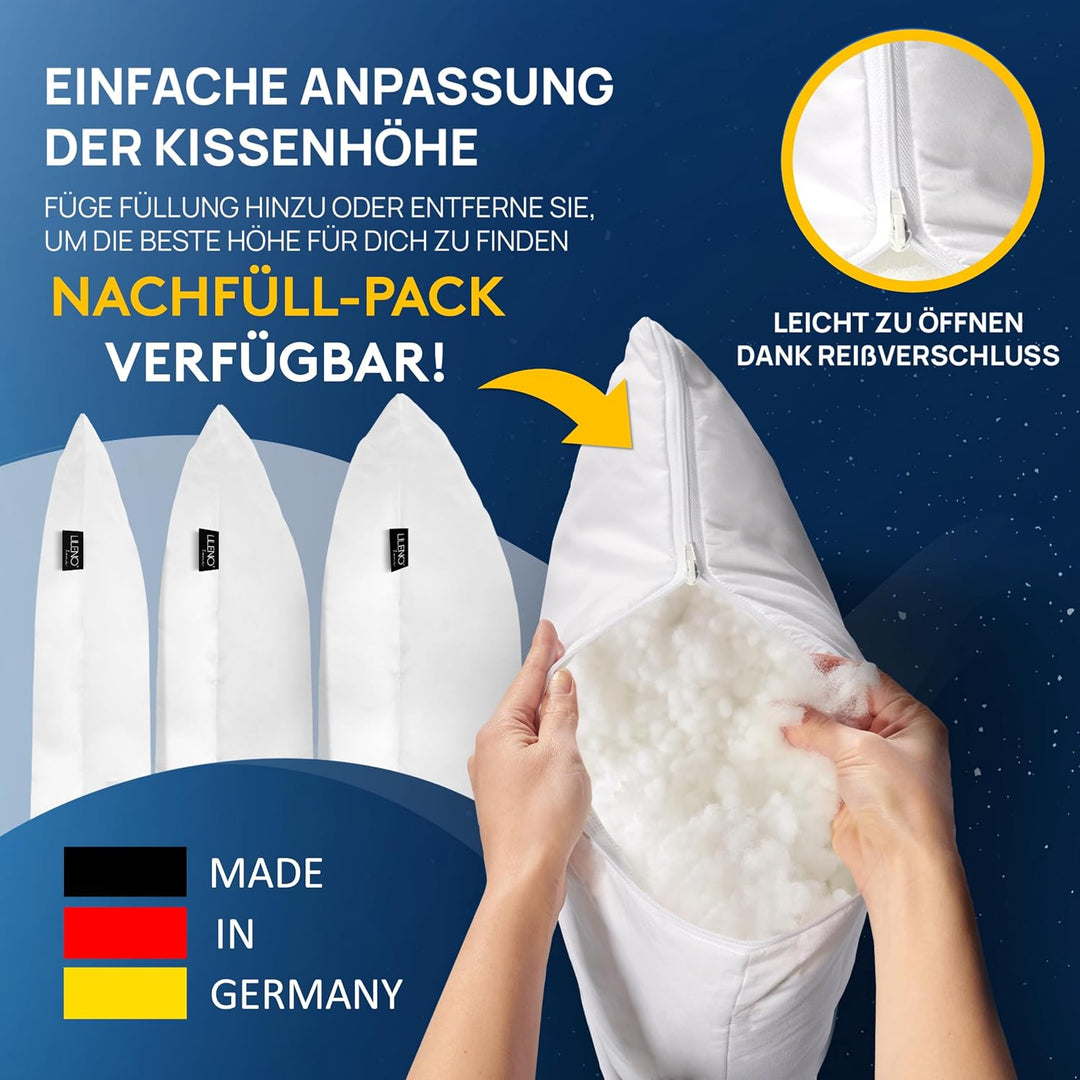 LILENO HOME Microfaser Nackenrolle 15x40 cm [2er Set] bis 95 Grad waschbar mit Reissverschluss - Kop