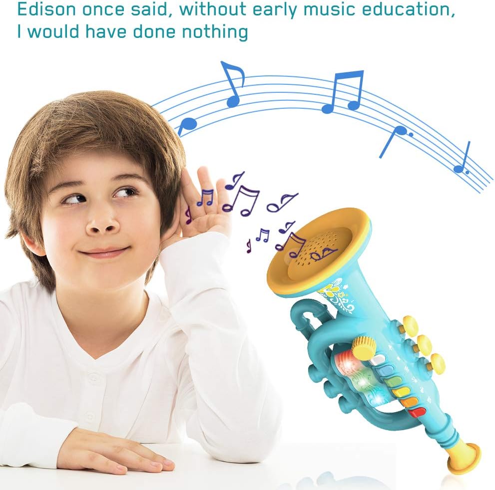 CestMall Trompete Spielzeug, Trompetenhorn mit Musik Tragbares Kindertrompete Spielzeug Kunststoff-T