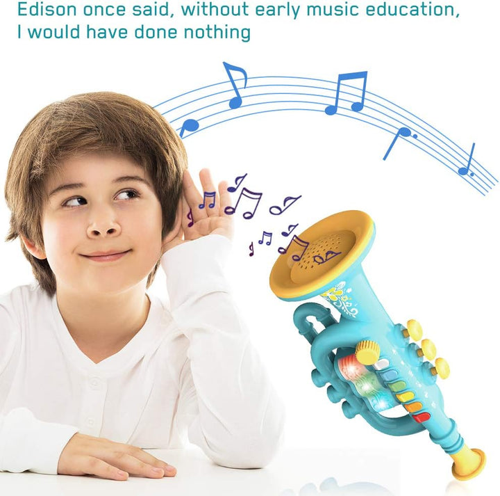 CestMall Trompete Spielzeug, Trompetenhorn mit Musik Tragbares Kindertrompete Spielzeug Kunststoff-T