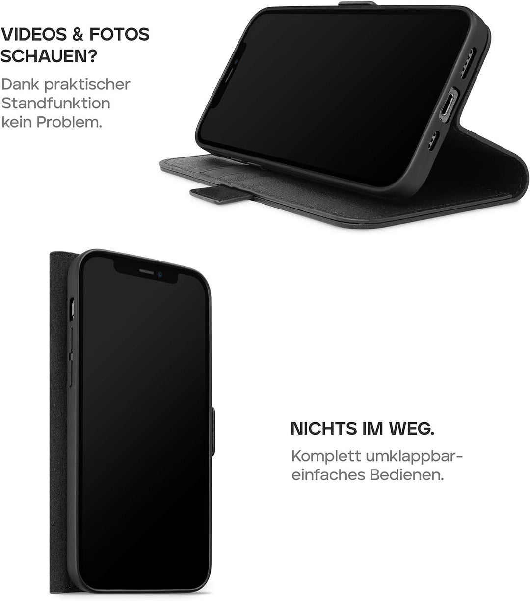 WIIUKA Hülle für iPhone 12 Mini, Lederhülle mit Vier Kartenfächern, extra Dünn, Premium Leder, Handy