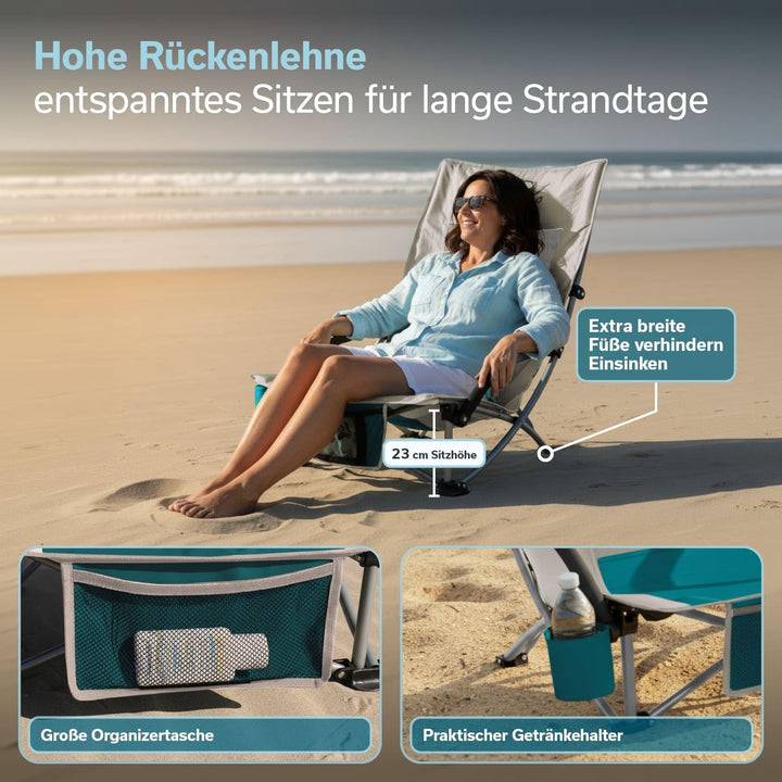 Skandika Strand Klappstuhl Beach | Bequemer Strandstuhl mit atmungsaktivem Mesh, Getränkehalter, nie