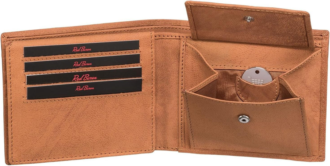 Red Baron Portemonnaie Geldbörse Herren Elegantes Design Braun - mit Fach für EIN Einkaufswagenchip