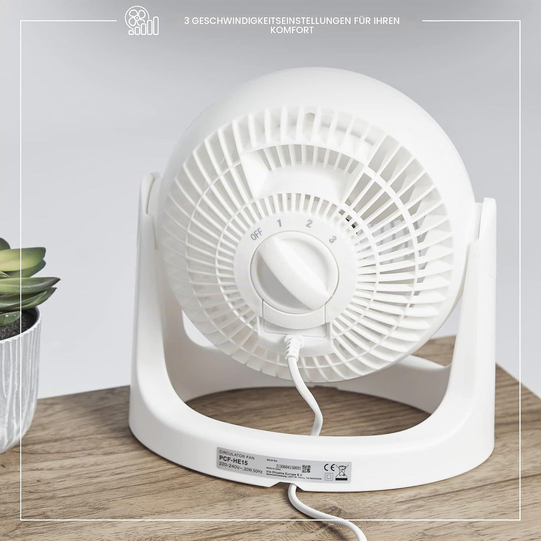 Iris Ohyama Woozoo, Leiser, leistungsstarker & tragbarer Tischventilator, 13m², Reichweite 12m, Vert