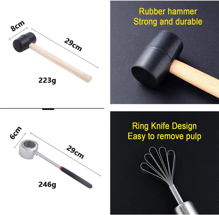 HZIYOU Kokosnussöffner-Werkzeug-Set, Edelstahl-Kokosnussöffner-Kit in Lebensmittelqualität, Schalenö