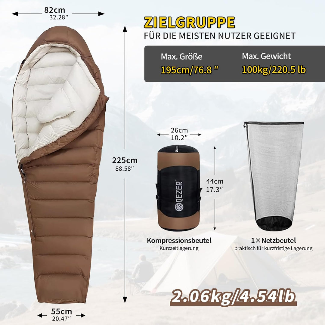Daunenschlafsack, kleines packmass,650FP, RDS-Zertifiziert | Stegkonstruktion ,Für alle Jahreszeiten