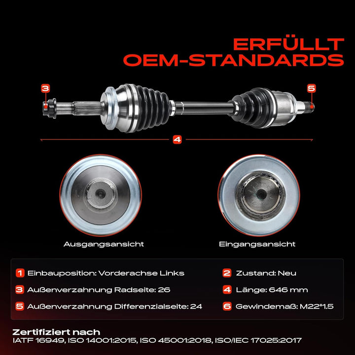 Frankberg Antriebswelle Vorne Links Kompatibel mit RAV 4 III A3 2.0 2.4 4WD 2005-2013 434200R030