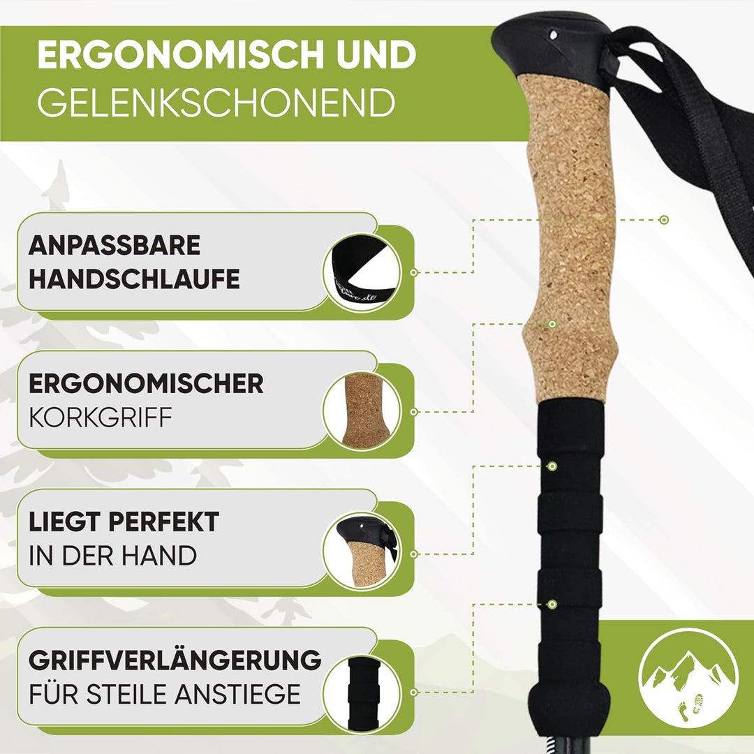 Teleskop Wanderstöcke Carbon & Aluminium mit Korkgriff I Leichte Nordic Walking Stöcke Damen und Her