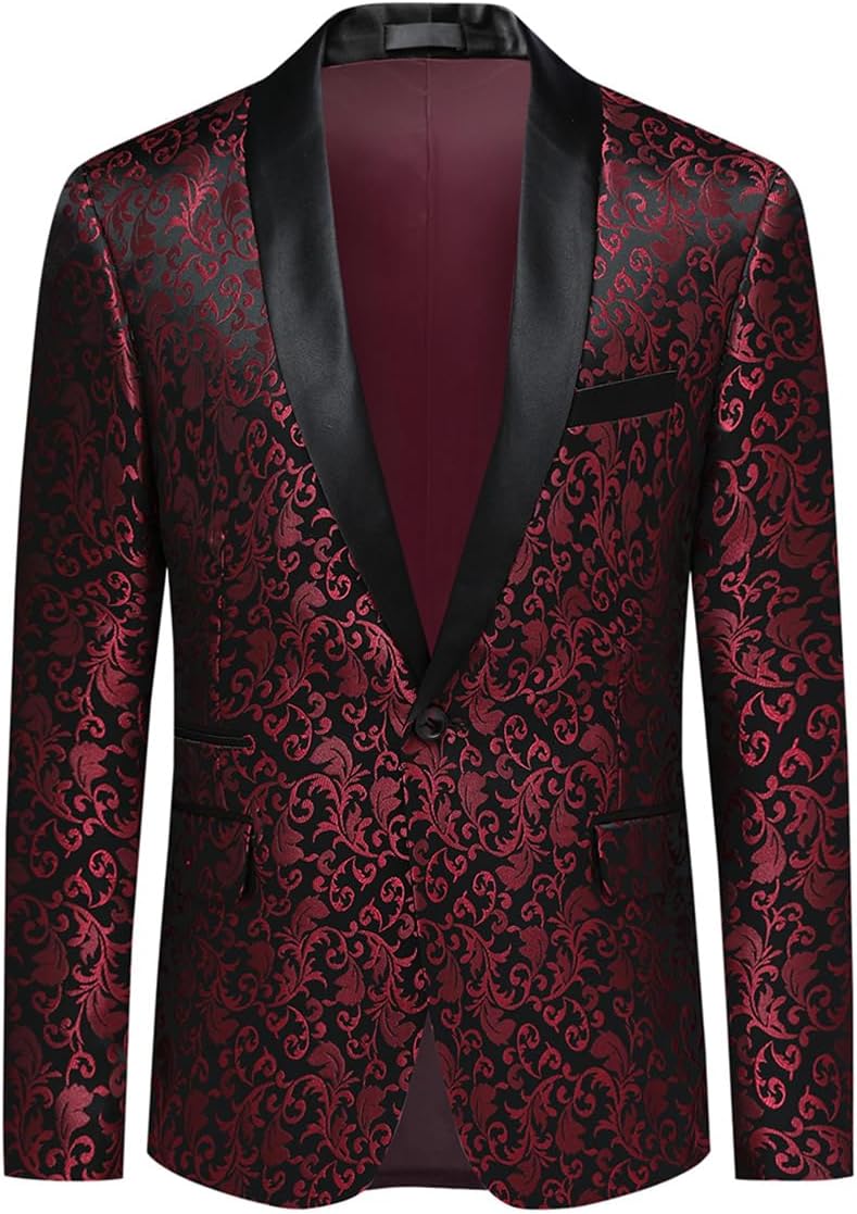 Allthemen Sakko Herren Slim Fit Jacquard Bunte Sakko Casual Blazer Glitzer Smokingjacke Anzugjacke f
