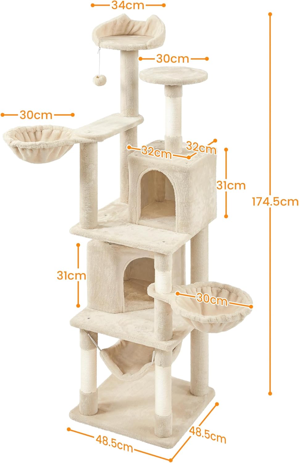 Yaheetech Katzenkratzbaum 175 cm deckenhoch Kratzbaum für Katzen, Stabil Kletterbaum mit Sisal-Kratz