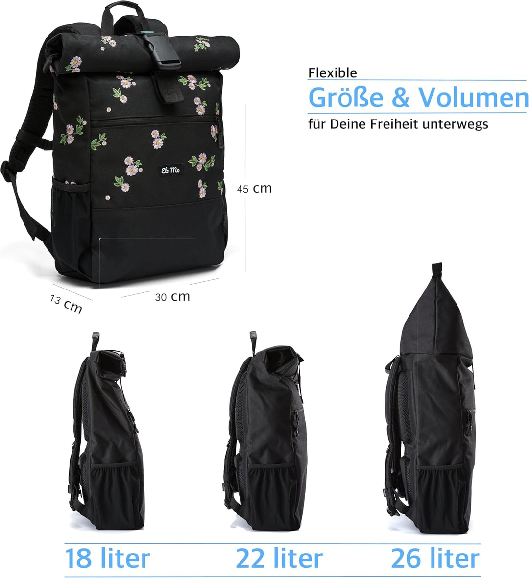 Ela Mo’s Rucksack Damen | Schön und Durchdacht | für Uni Reisen Freizeit Job | mit Laptopfach & Anti