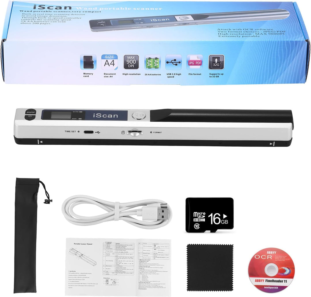 AOZBZ Tragbarer Dokumentenscanner, 900 DPI, Handgerät, USB-Bildscanner, A4, Farbfoto, mobiler Scanne