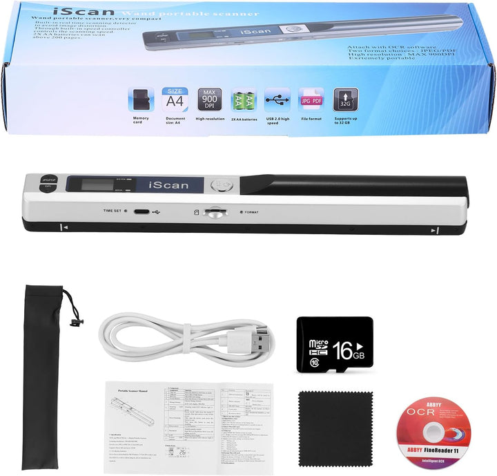AOZBZ Tragbarer Dokumentenscanner, 900 DPI, Handgerät, USB-Bildscanner, A4, Farbfoto, mobiler Scanne