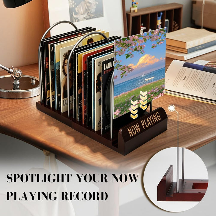 Now Playing Vinyl-Schallplattenständer für Alben,Organizer | Schallplattenständer aus Holz &amp; Metall,