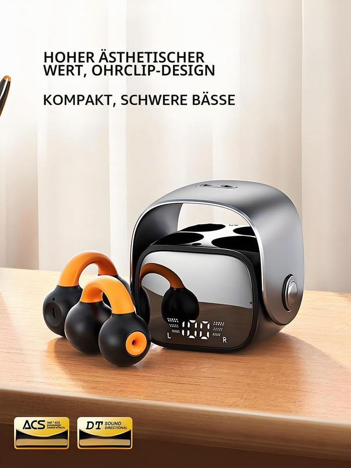 Ohrclip Bluetooth-Kopfhörer Kabellose Offene Ohrhörer mit LED-Anzeige - Schmerzfreie Sport Kopfhörer