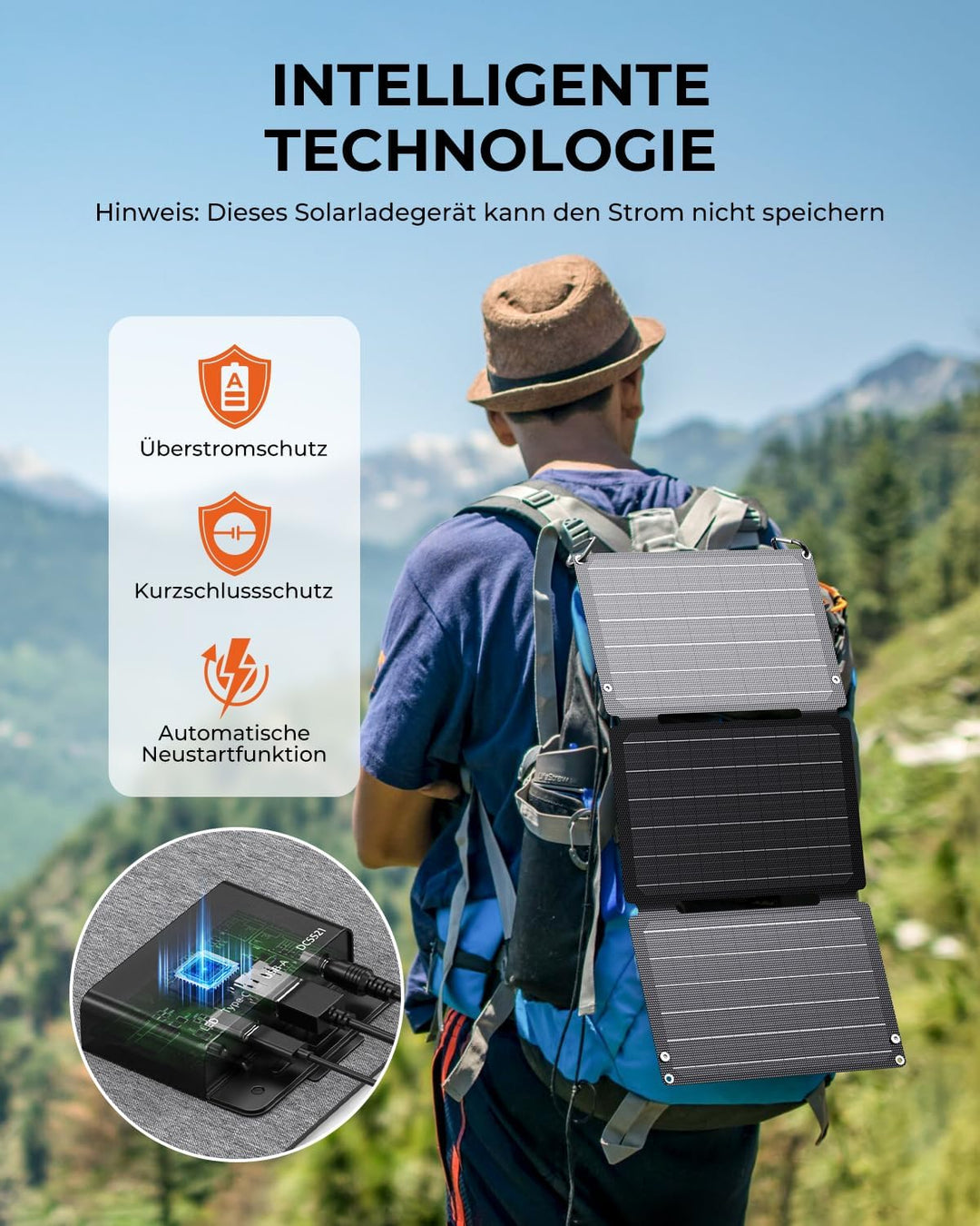 30W Solarladegerät, BigBlue Tragbares Solarpanel mit DC-Anschlüssen, Schnellladung 18W USB-C/USB-A Q