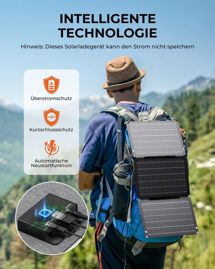30W Solarladegerät, BigBlue Tragbares Solarpanel mit DC-Anschlüssen, Schnellladung 18W USB-C/USB-A Q