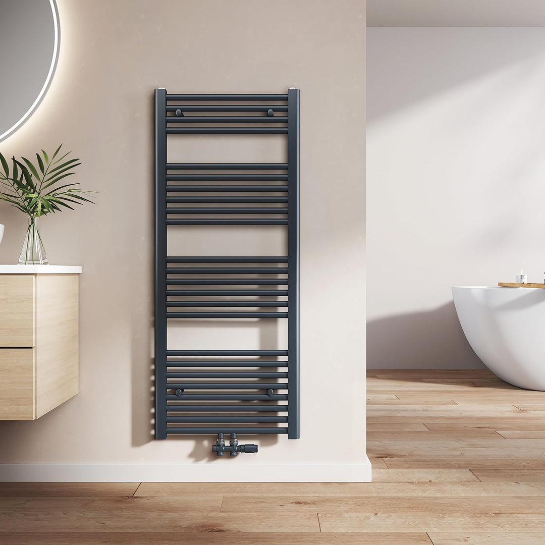 EMKE Badheizkörper Gerade 1200x500 mm - Handtuchheizkörper mit Mittelanschluss, Effizienter Handtuch
