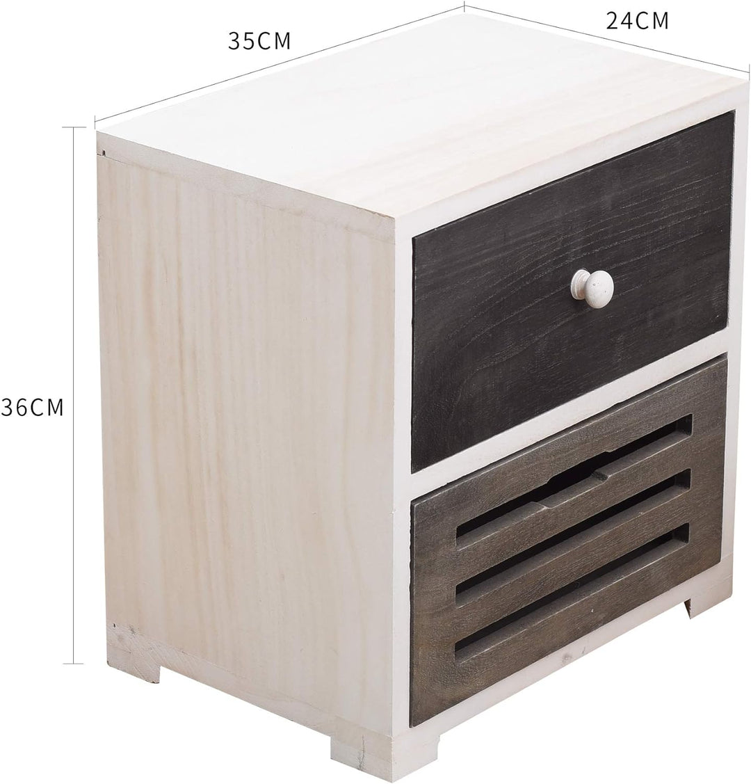 Rebecca Mobili Nachttisch Shabby für Schlafzimmer, Badschrank mit 2 Schubladen, Paulownienholz, Weis