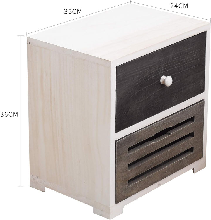 Rebecca Mobili Nachttisch Shabby für Schlafzimmer, Badschrank mit 2 Schubladen, Paulownienholz, Weis