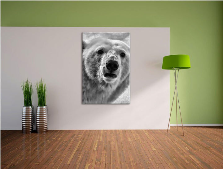 Pixxprint wachsamer Eisbär / 100x70cm Leinwandbild bespannt auf Holzrahmen/Wandbild Kunstdruck Dekor