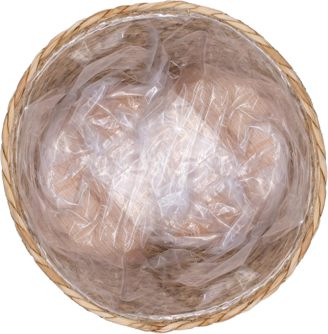 Spetebo Blumenständer aus Stroh innen mit Folie - 35 x 23 cm - Rattan Pflanzenständer mit 3 Holz Bei