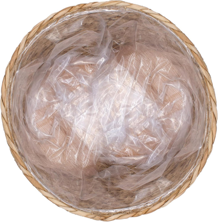 Spetebo Blumenständer aus Stroh innen mit Folie - 35 x 23 cm - Rattan Pflanzenständer mit 3 Holz Bei