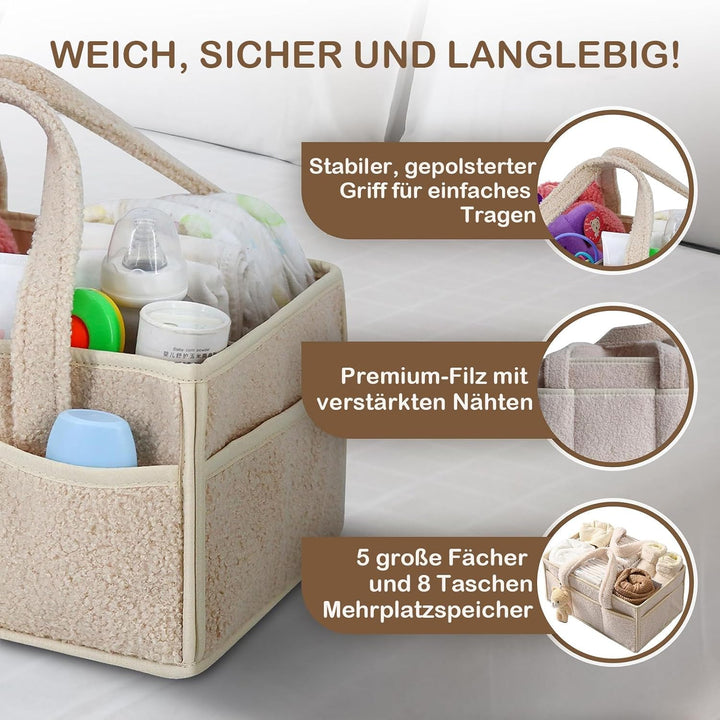 Wickeltasche Organizer, Wickelorganizer, Wickeltisch Organizer, Tragbarer Wickelkorb mit Fächern Gri