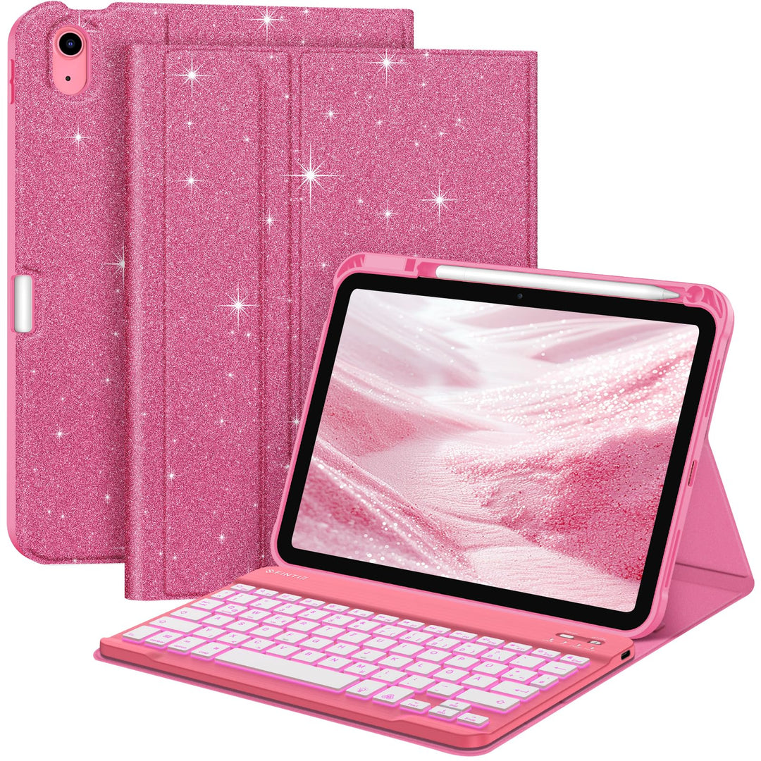FINTIE Hülle mit Tastatur für iPad A16 11 Generation/10 Gen (11/10.9 Zoll, 2025/2022), 7-farbige Hin