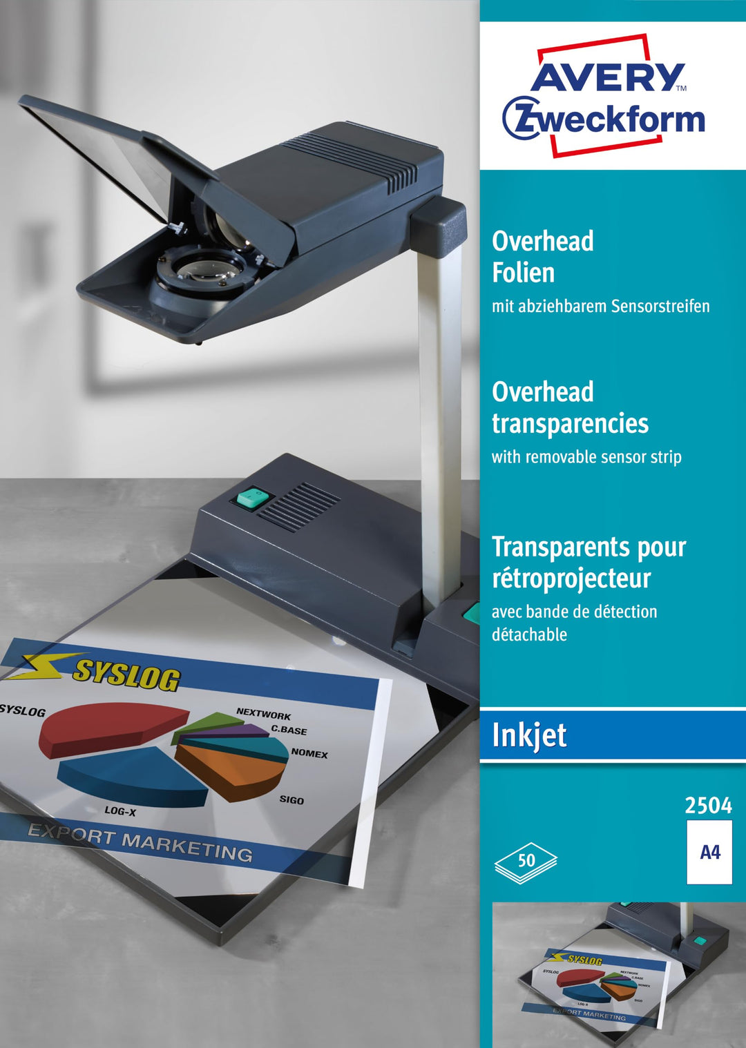 AVERY Zweckform 2504 Overhead-Folien für Inkjetdrucker (50 Transparentfolien, A4, spezialbeschichtet