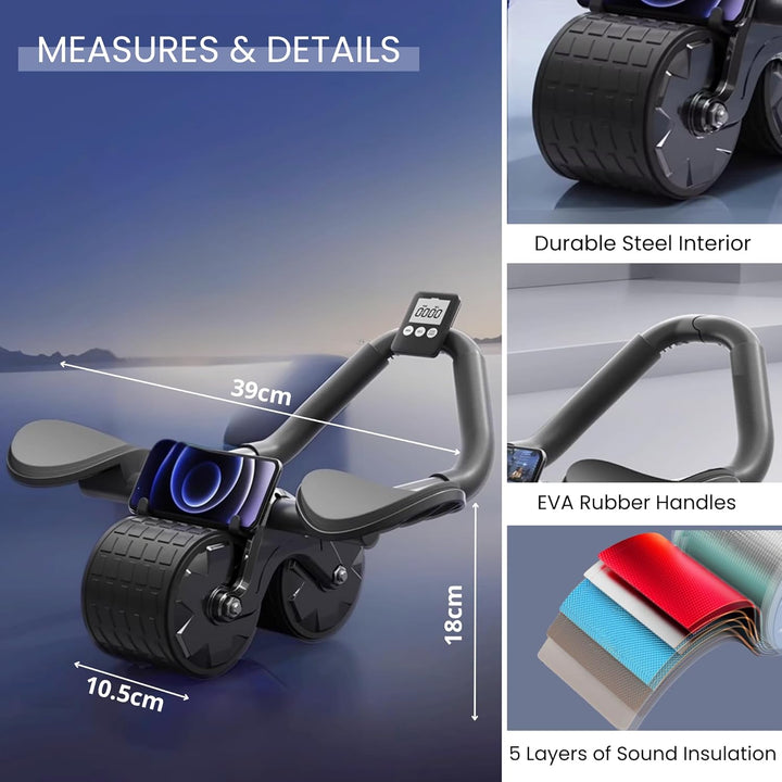 Roller für ABS mit automatischer Rückfederung. Rad für Bauch. Heimtrainingsset mit Knieschoner und S