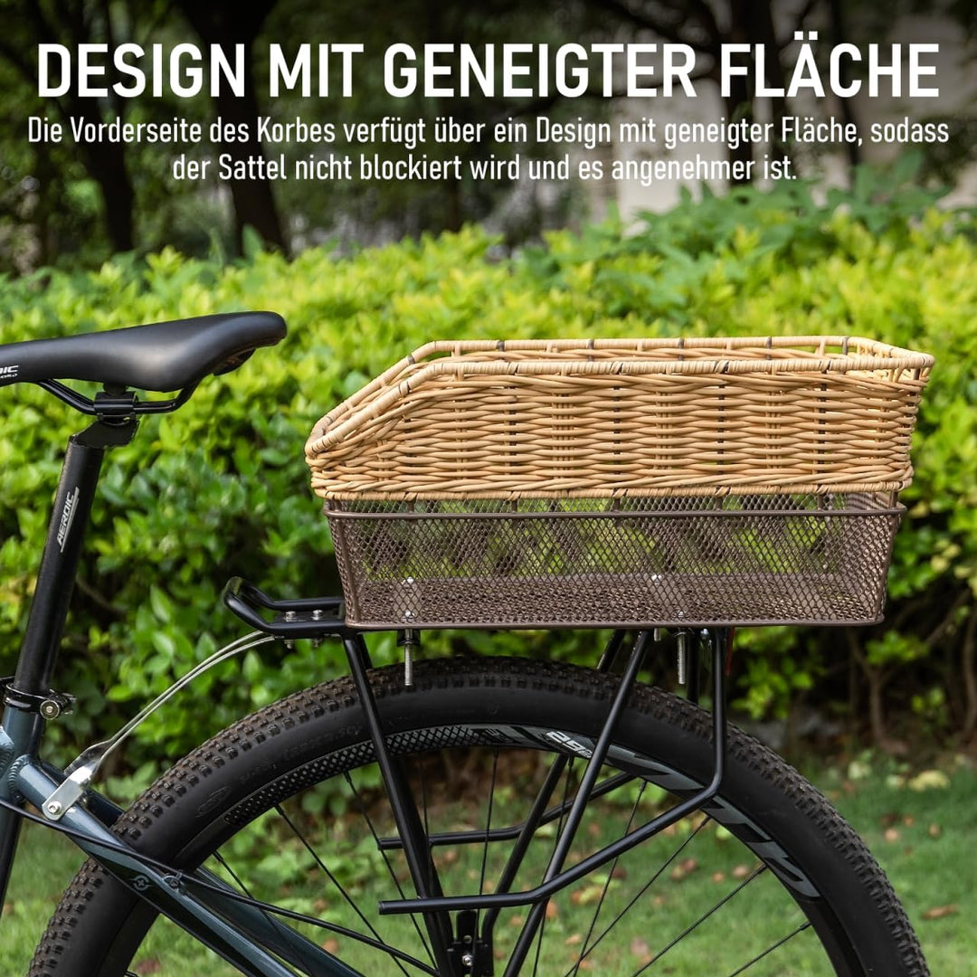 Fahrradkorb Hinten gross,25L Weave fahrradkörbe mitTragkraft bis 20 kg, Sockel aus Metall Schultasch