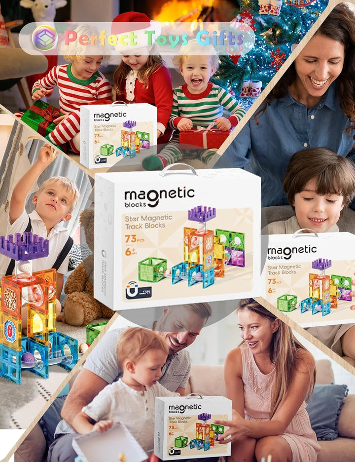 ROXENDA 73 Piezas Magnetische bausteine kugelbahn- Juguete Educativo Stem para niños. Con imanes pot