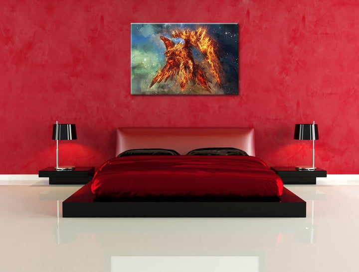 Pixxprint Feuriger Adler, Format: 100x70 auf Leinwand, XXL riesige Bilder fertig gerahmt mit Keilrah