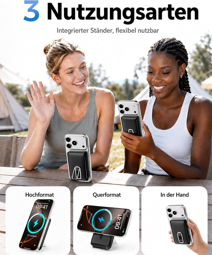 Magnetische Powerbank 10000mAh mit Ständer &amp; 22.5W Kabel für iPhone Blau Blau 10000.0 Milliamperestu