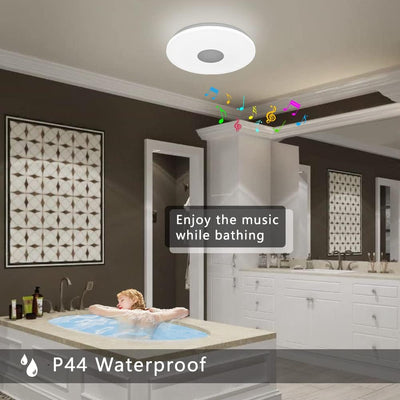 JDONG LED Deckenleuchte Dimmbar mit Doppelter Bluetooth Lautsprecher, 24W ⌀30 CM IP44 Wasserdicht Ba