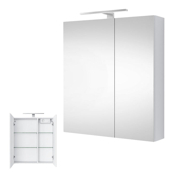 Planetmöbel Spiegelschrank Badezimmer 60cm Weiss, Badezimmerschrank mit Spiegel und LED Beleuchtung,