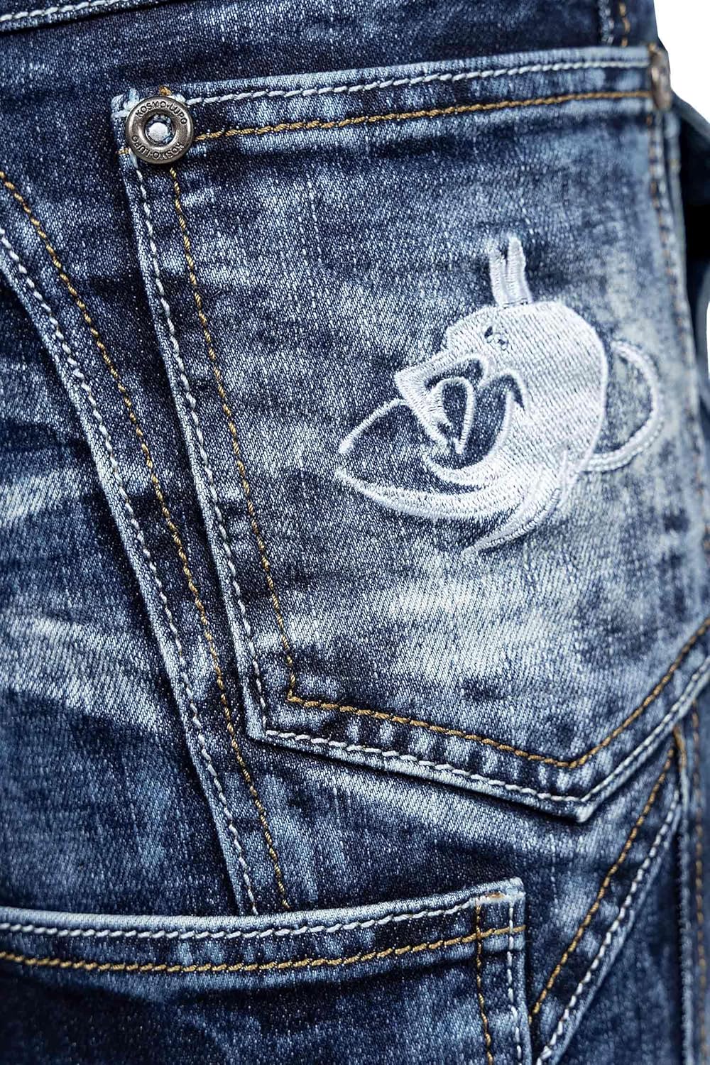 KOSMO LUPO Herren Jeans - Regular-Fit mit Knopfleiste | Optimale Passform, 5-Pocket-Style, Kontrastn