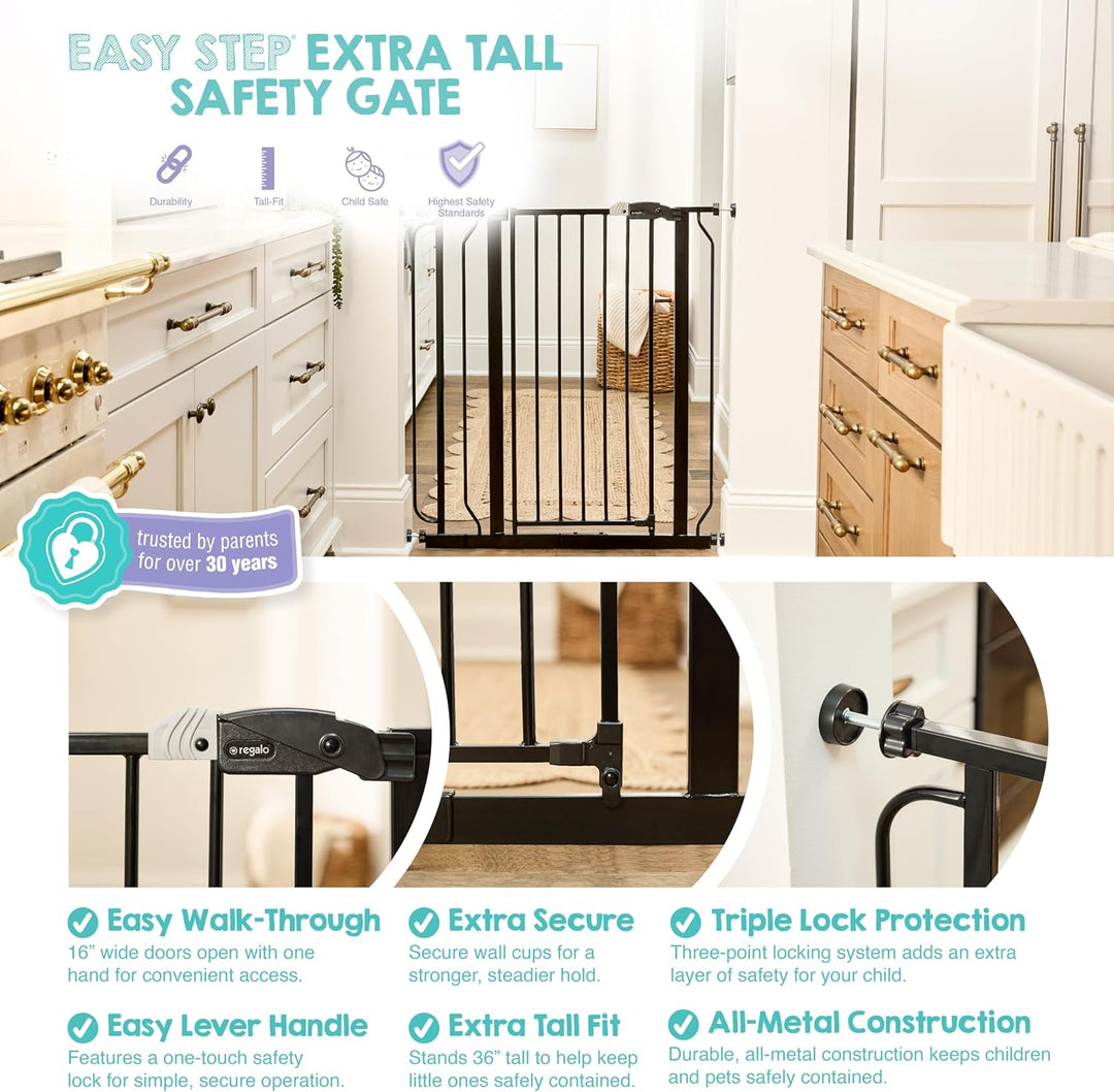Regalo Deluxe Easy Step Schutzgitter extrahoch, Schwarz Extra Tall Schwarz, Extra Tall Schwarz