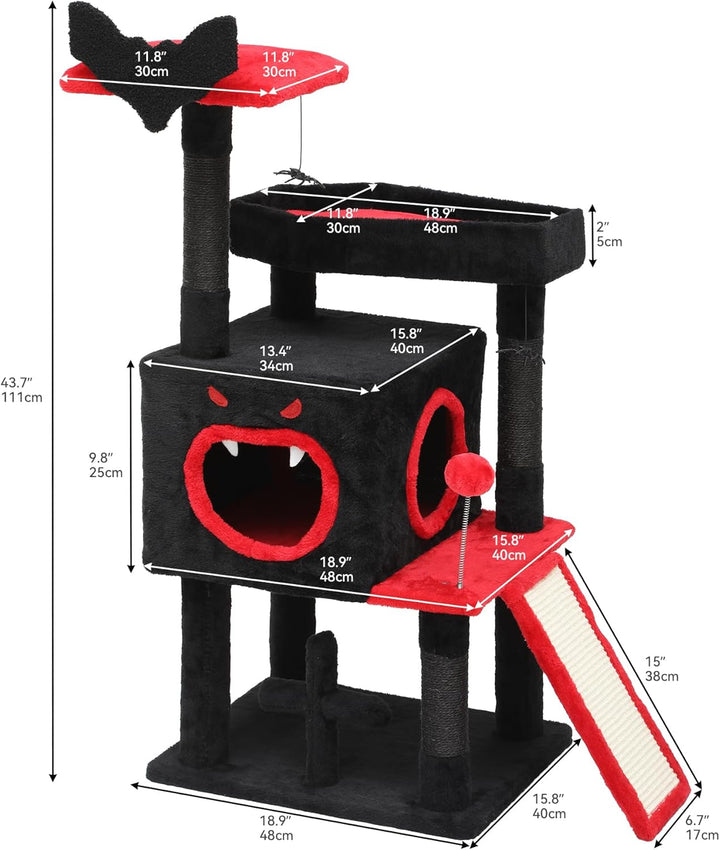 YITAHOME Gothic Kratzbaum, Mehrstöckiger Kratzturm mit Zwei Sitzstangen, Bodenplattform, Kletterramp