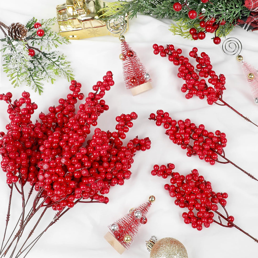 SULOLI 20 Stück Künstlicher Beerenzweig,Gefälschte rote Beeren,Stechpalmenbeeren,künstliche Frostebe