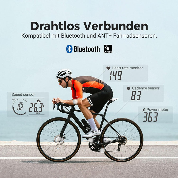 COOPSO CS300 Fahrradcomputer Kabellos, Fahrrad GPS Tacho mit 2,6-Zoll LCD, Bluetooth/ANT+ Ahrrad Com