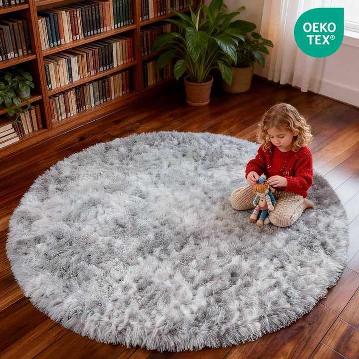 MARATIP Plüsch Teppich Rund,Flauschiger Teppich Rund, modernes Wohnzimmer, Kinder Mädchen,weicher un