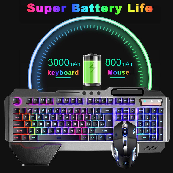 LexonElec Wireless 2.4G wiederaufladbare Tastatur Maus Set 3000mAh Grosse Kapazität Mechanisches Fee