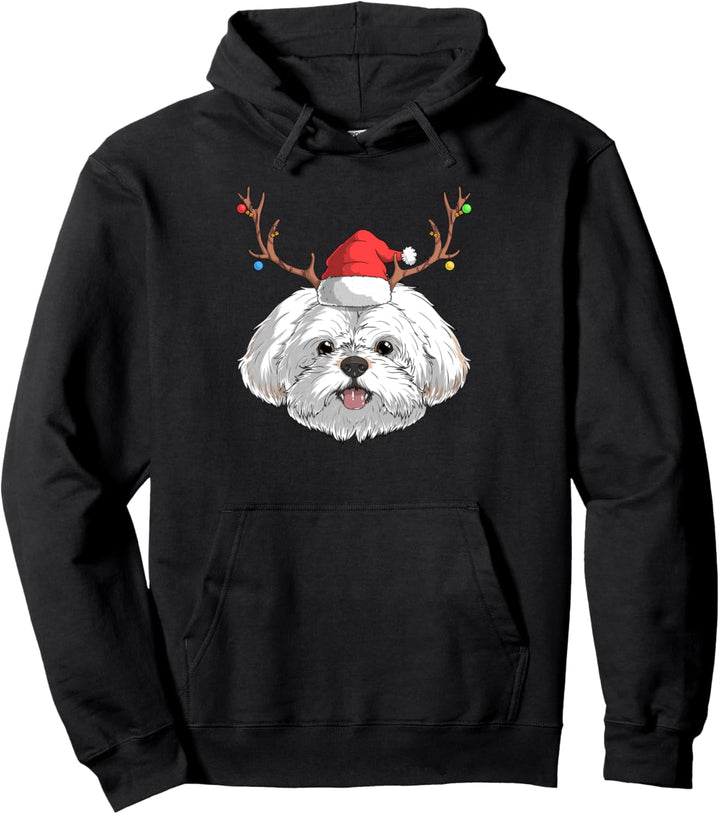 Maltese Dog Santa Claus Reindeer Christmas X-Mas Maltesisch Pullover Hoodie
