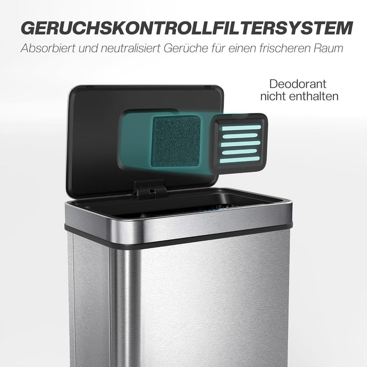 HOMCOM Mülleimer mit Sensor 50L Edelstahl Leiser Automatischer Abfalleimer mit Soft-Close-Deckel, Fi