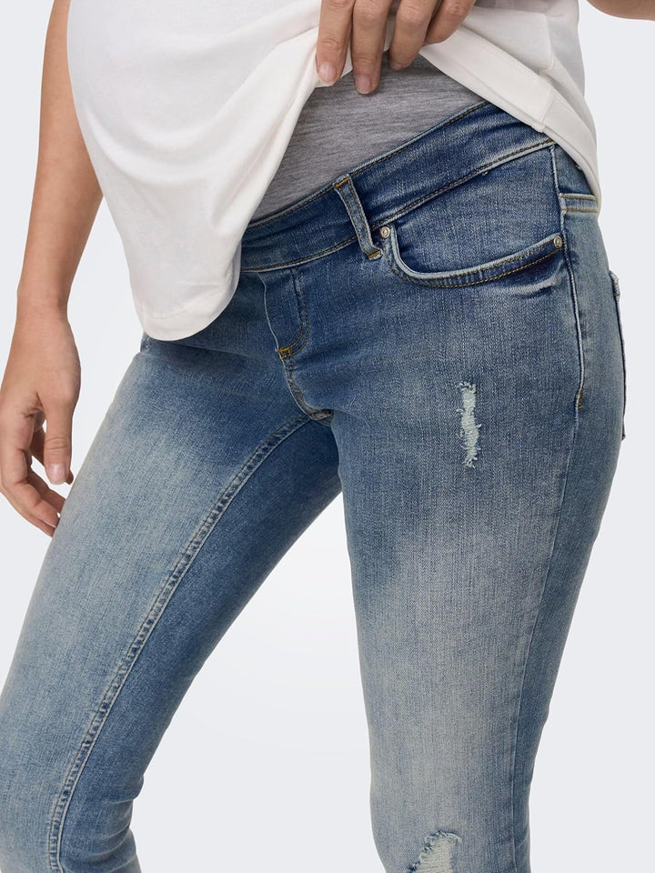 ONLY MATERNITY Damen Olmblush Mid Sk Ank Raw Dnm, Medium Blue Denim, M / 32L