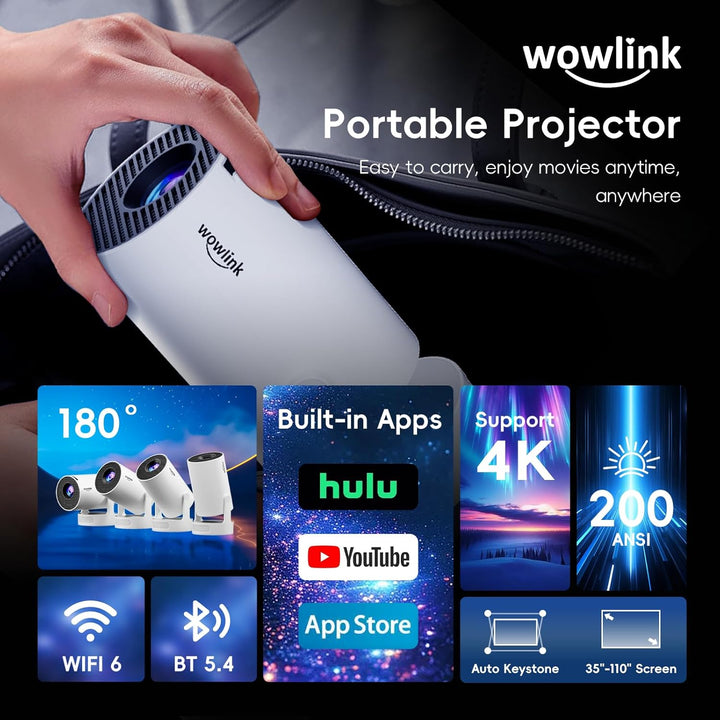 Mini Beamer Unterstützt 4K 1080P, Projektor Tragbarer mit WiFi 6 und Bluetooth 5.4, Beamer Klein Pro